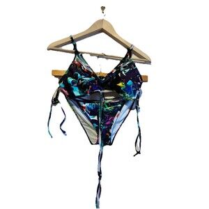 Express Swim Bikini Set S/P Abstract Print Strappy Cutout Tie Sides
